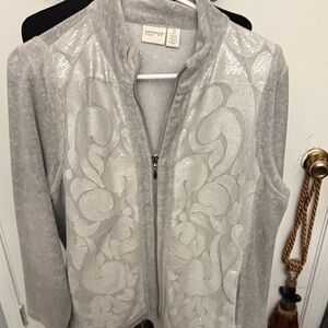 Zennergy Light Gray Embellished Zip-Front Bomber Jacket